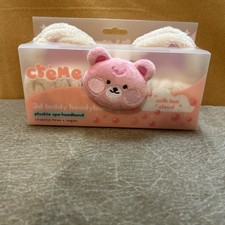 The Cr me Shop 3D Teddy Bear Spa Headband Pink Plush Straw-Beary Fluff
