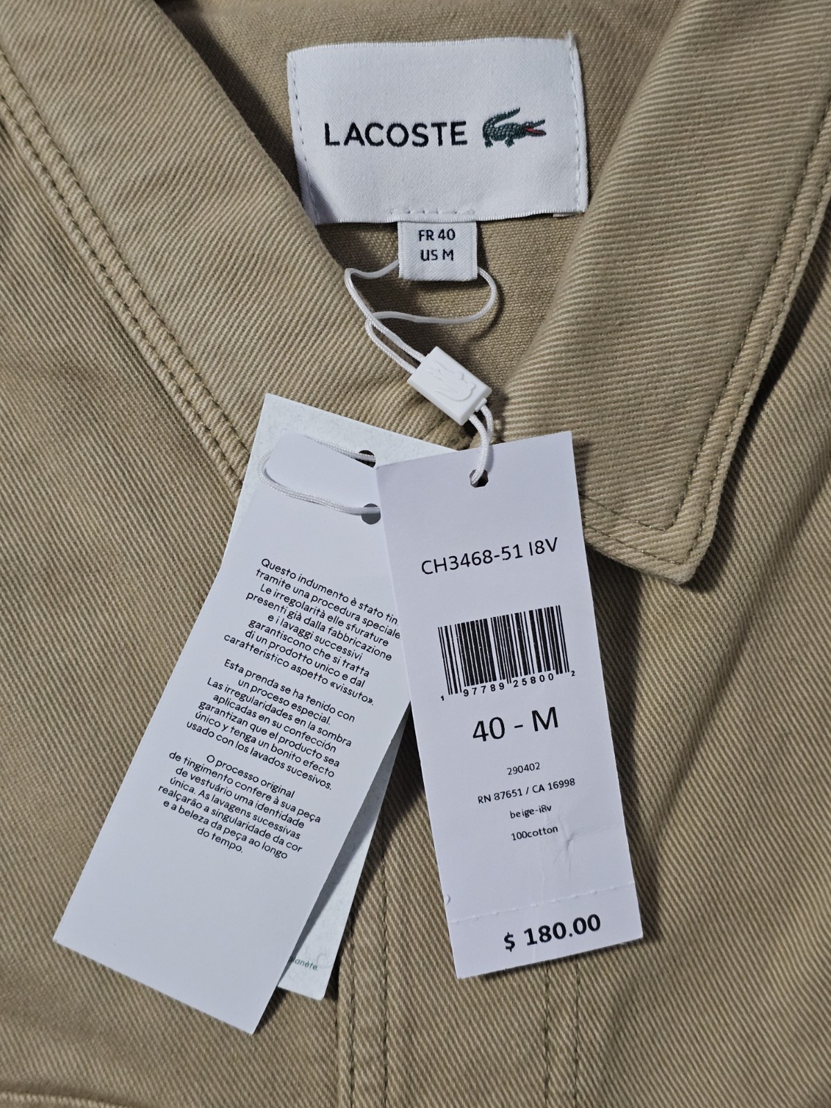 Lacoste Men's Oversized Beige Denim Overshirt Size Medium thumbnail 9