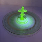 Fostoria Fleur de Lis Uranium Glass Vaseline Green Gold Gilt 11.5" Serving Tray