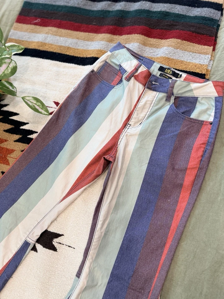 Pantalones acampanados a rayas I&B para mujer talla 6 retro estilo boho años 70 pantalones anchos campana Foto 4 de 4