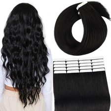 Lovrio 14" 20pcs 50g Tape in Hair Extensions Human Hair Jet Black Full Head Seam