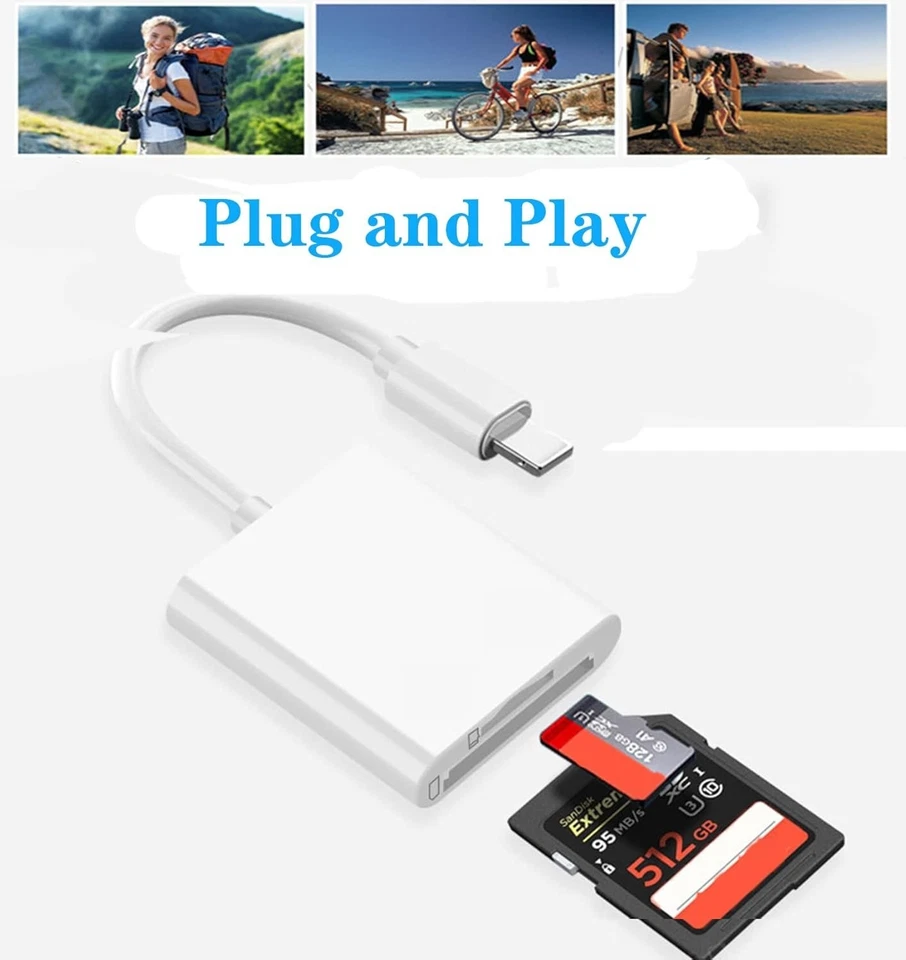 8 Pin to SD Memory Card Reader USB OTG Adapter For iPhone 14 13 12 11 XR XS iPad - Image 3 of 4