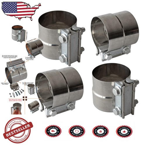 304 Stainless Steel Exhaust Clamp 2.5 Inch Lap Joint Muffler Pipe 4 Pack - Bild 1 von 8