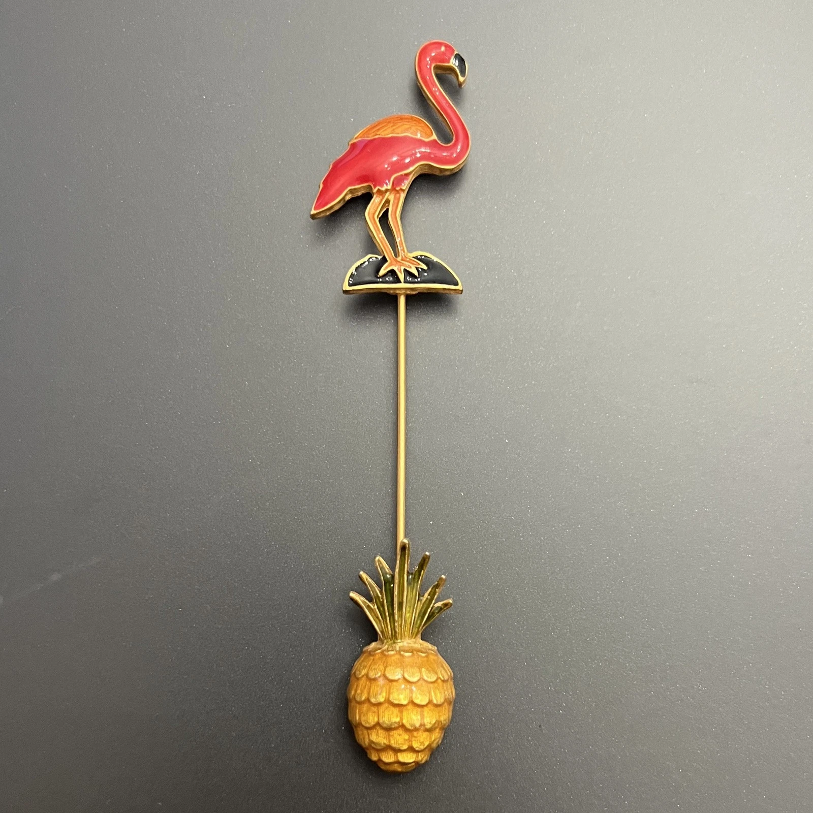 Vintage Unsigned Flamingo Pineapple Enamel Stick Pin