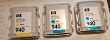 Lot of 3 ... HP 940 Ink Cartridges 1 Yellow 2 Cyan