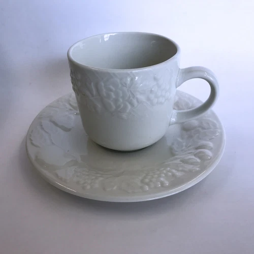 Gibson Fruit Off-White Cup and Saucer Embossed Fruit Design Vintage