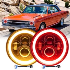 Fit 1964-1976 Dodge Dart Classic Car Pair 7" Led Round Headlights Hi-Lo Red DRL