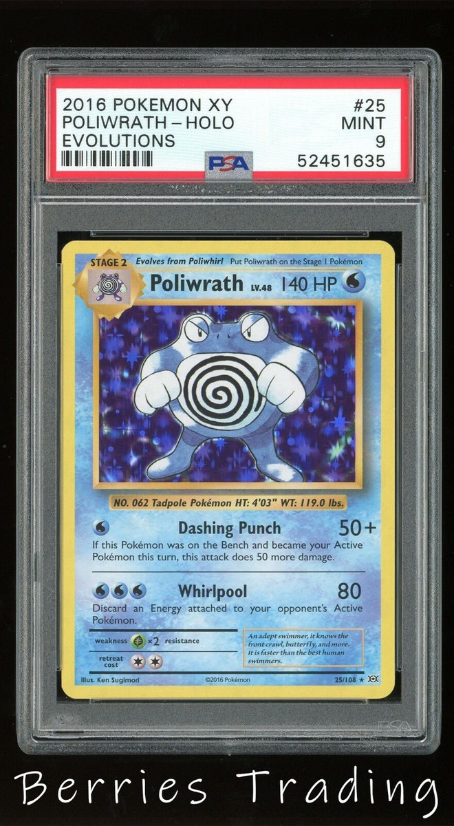 2016 Pokemon XY Poliwrath Holo PSA 9 Mint Evolutions 25/108 Rare