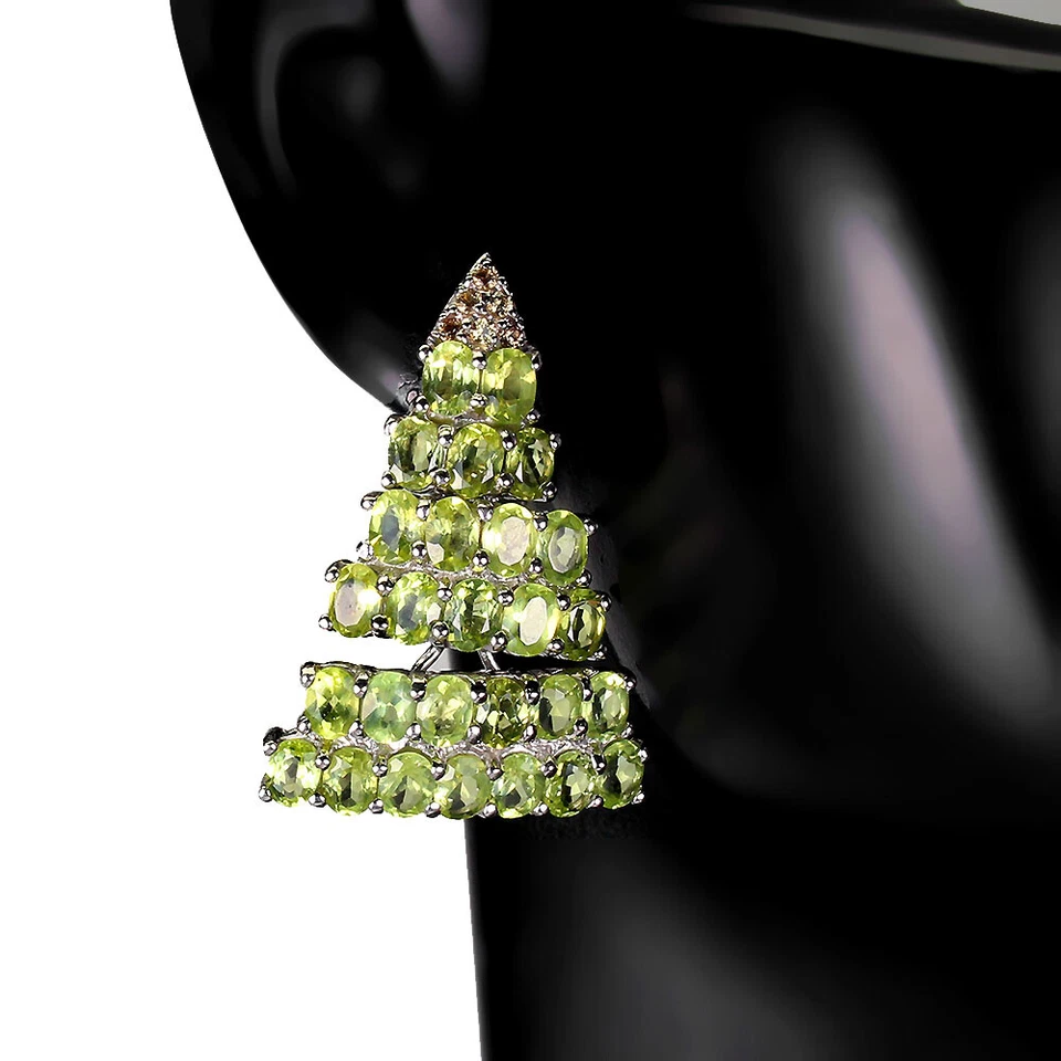 Pendientes de plata de ley 925 ovalados peridoto zafiro corte diamante piedras preciosas joyería Foto 2 de 4