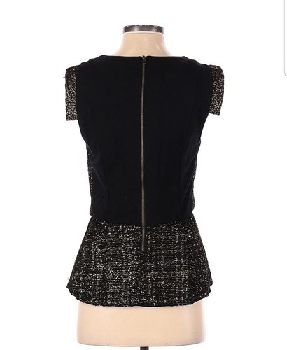 Tinley Road Women Black Sleeveless Blouse Gold Tweed Peplum Top Size XS - Picture 2 of 5