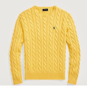 Nwt Polo Ralph Lauren Men S Yellow Cable Knit Crew Neck Sweater Navy Pony Sz Med Ebay