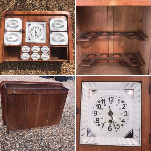 Vintage Pigeon Hole Kitchen Wall Storage Unit Swiss Clock & Ceramic Drawers - Picture 1 of 12