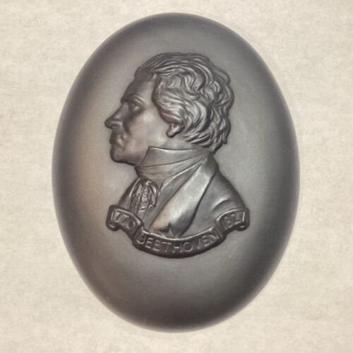 Vintage Wedgwood Black Basalt Ludwig van Beethoven Medallion Plaque 4”x3” - Picture 1 of 8