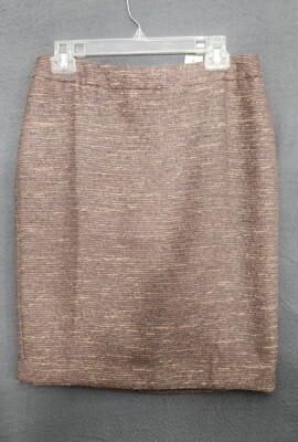 Ann Taylor Sz 6 Tweed Texture Brown Gold Multicolor Lined Pencil Skirt NWT