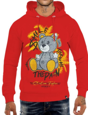 Avenue George V Paris Men's Red Hoodie Teddy Sweatshirt Smile the