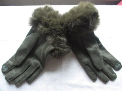 GANTS FEMME EN VELOURS EXTENSIBLE ET POIGNET FOURRURE BOUT DOIGTS TACTILE NEUFS - Photo 1/4