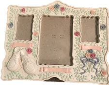 Baby Girl Infant Ceramic 3D Photo Frame 3 Photos  9in  x  7in Embellished