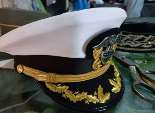 Us Navy Officer Visor Cap, US Navy Commander captain Rank Cap in White Cotton - Picture 4 of 5