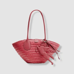 $1180 ETRO Pink Woven en cuir pour femmes Beach Shopping Top Poignée Sac à bandoulière