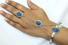 Bangle Bracelet Kada with Ring 925 Sterling Silver Women Chalcedony Stone C268