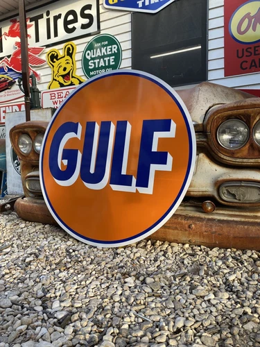 Antique Vintage Old Style Gulf Gas Station Sign 40”!