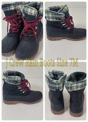 J Crew Duck Boots Rain Boots Womens Size M Black Checked Plaid (SB2) 