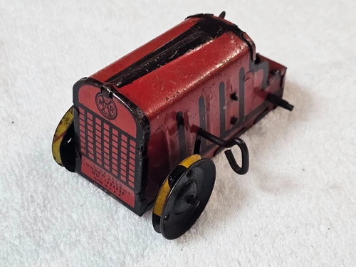 Antique Marx Wind-Up Red Tin Litho Tractor Made in USA - For Parts or Restore