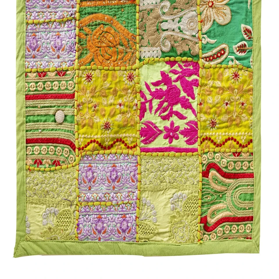 Indian Cotton Patchwork Table Runner Embroidered Dining Green Table Tapestry - Image 2 of 4
