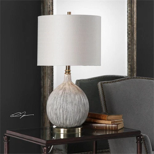Uttermost Hedera Ceramic Metal Fabric Table Lamp in Textured Ivory/Light Beige - Picture 2 of 8