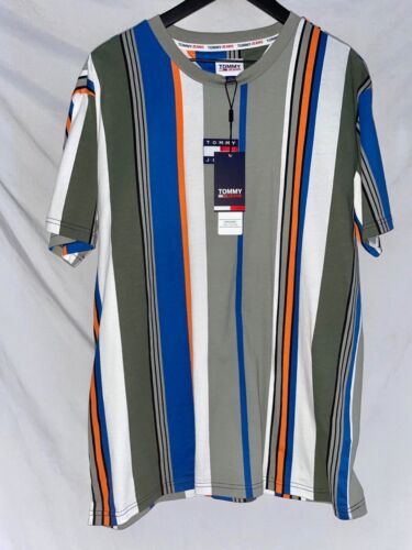 Tommy Hilfiger Tommy Jeans Mixed Stripe Badge T-Shirt Herren Large Neu mit Etikett