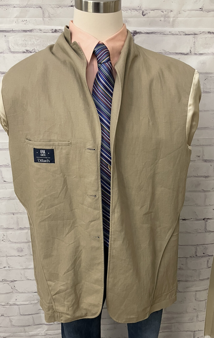 Oak Creek Dillards 44L 3 Button Beige Linen Blend Jacket Blazer Sport Coat  