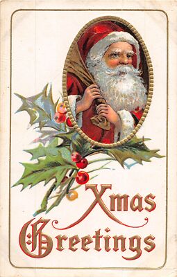 J50/ Santa Claus Merry Christmas Postcard c1910 Toy Sack Holly 162