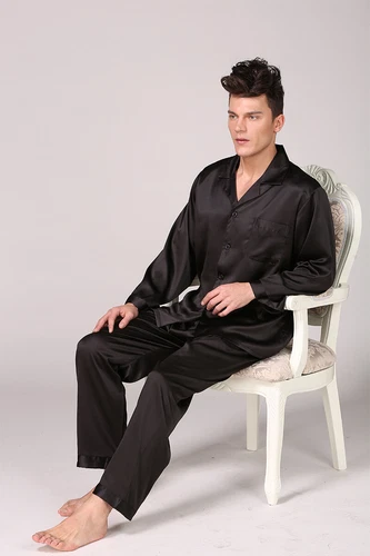 Men's Silk Satin Pajamas Pyjamas Set Long Sleeve Sleepwear Pijama Nightwear - Bild 17 von 50