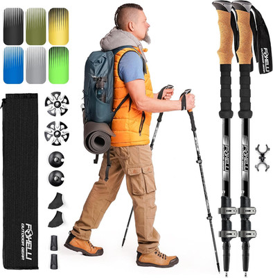 Trekking Poles   Lightweight Collapsible Aircraft Grade Aluminum Hiking Poles wi