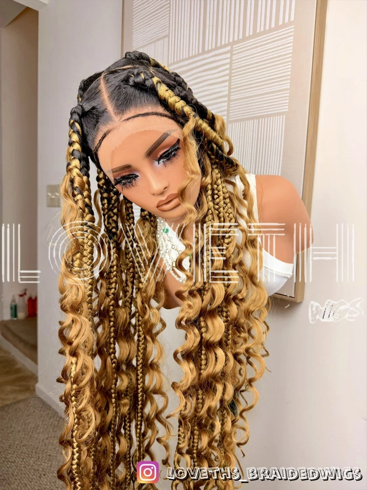 Se envía al día siguiente (ENVÍO 2 DÍAS) Peluca trenzada de encaje completo Cornrow, trenza negra sin nudos Foto 4 de 4