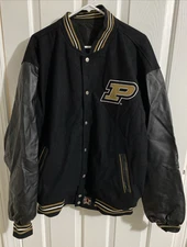 JH Design Purdue Boilermakers Varsity Jacket XL Black Leather Sleeves Reversible