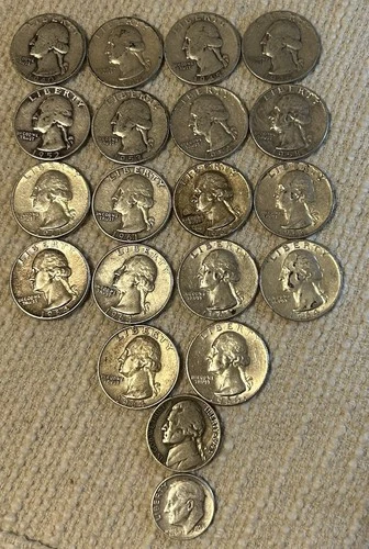 1940-1964 Washington Silver Quarters Lot  Circulated, 18 Coins + 1 US 1959 Dime