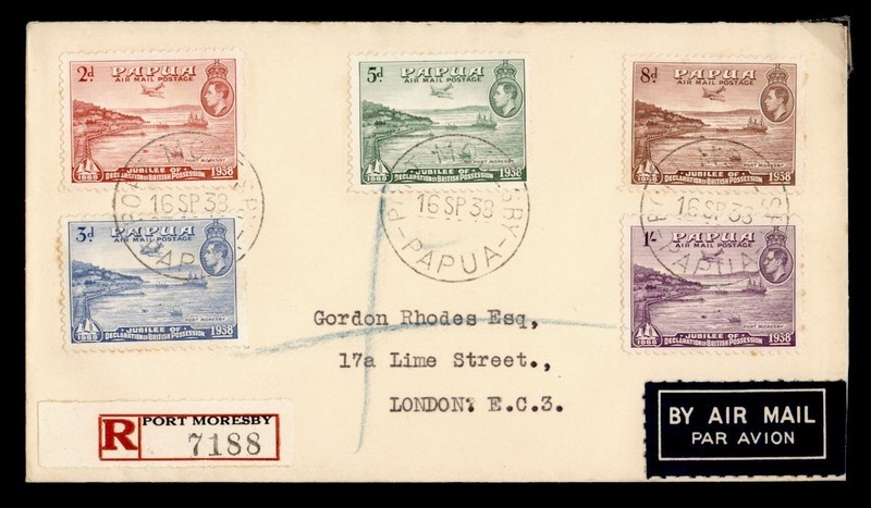 DR WHO 1938 PAPUA NEW GUINEA REGISTERED AIRMAIL TO ENGLAND R78685