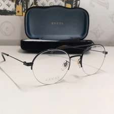 Authentic Gucci GG0682O 001 Eyeglasses Black Semi Rimless Round Frame Men Glasse