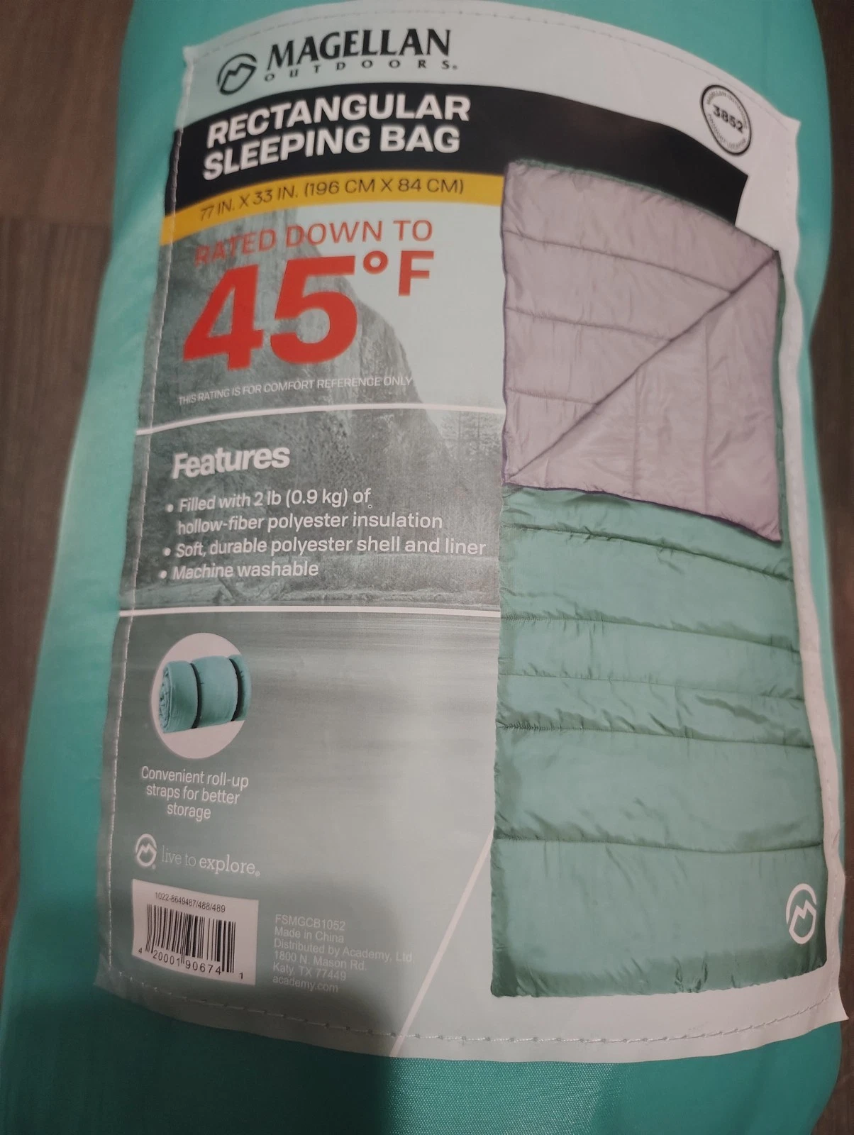Magellan Outdoors Rectangular Sleeping Bag 45 Degrees 77" x 33" Teal Blue/Purple