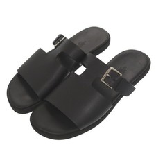 AUTHENTIC HERMES Double-strap slide sandals Black Leather size 41.5