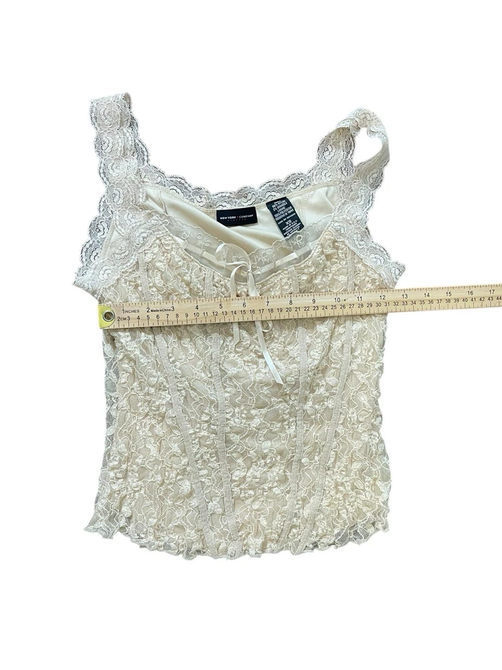Corsé camisola Y2K de colección de encaje bustier vintage hadas coqueta lazo XS Foto 4 de 4