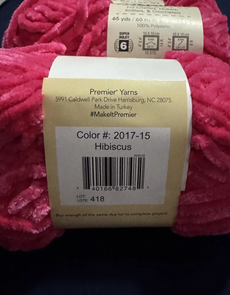 Premier Just Chenille Yarn Lot of 3 Hibiscus 60 yds 50G - Image 2 of 3