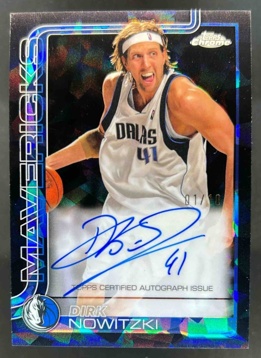 2025-26 Topps Chrome Sapphire Dirk Nowitzki Auto Black Refractor #/10 Mavericks