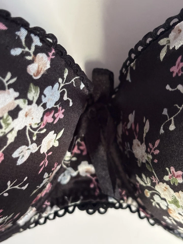 Native Intimates 36C Strapless Multi-way Pushup Black Floral Padded Satin Bra - Image 2 of 4