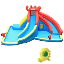 Inflatable Water Park Bounce House Crab w/ 2 Slides Climbing Wall Tunnel