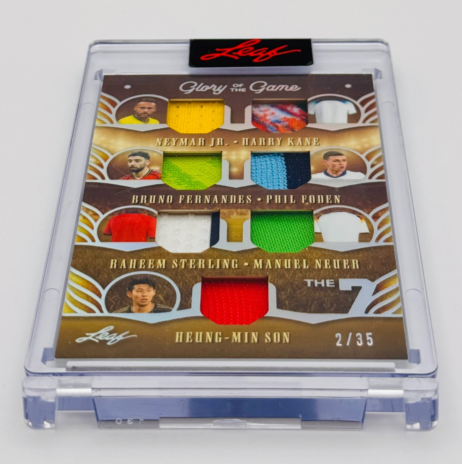 2026 Leaf Glory of the Game The 7 Match Worn Relic /35 Neymar Kane Foden SP view 2