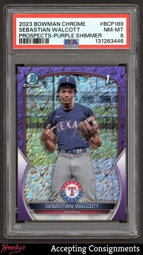 2023 Bowman Chrome Purple Shimmer Sebastian Walcott 1st ROOKIE 144/250 PSA 8