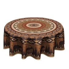 Giwawa Rustic Bear Deer Tablecloth Round 60 Inch Ethnic Geometric Circular Wa...