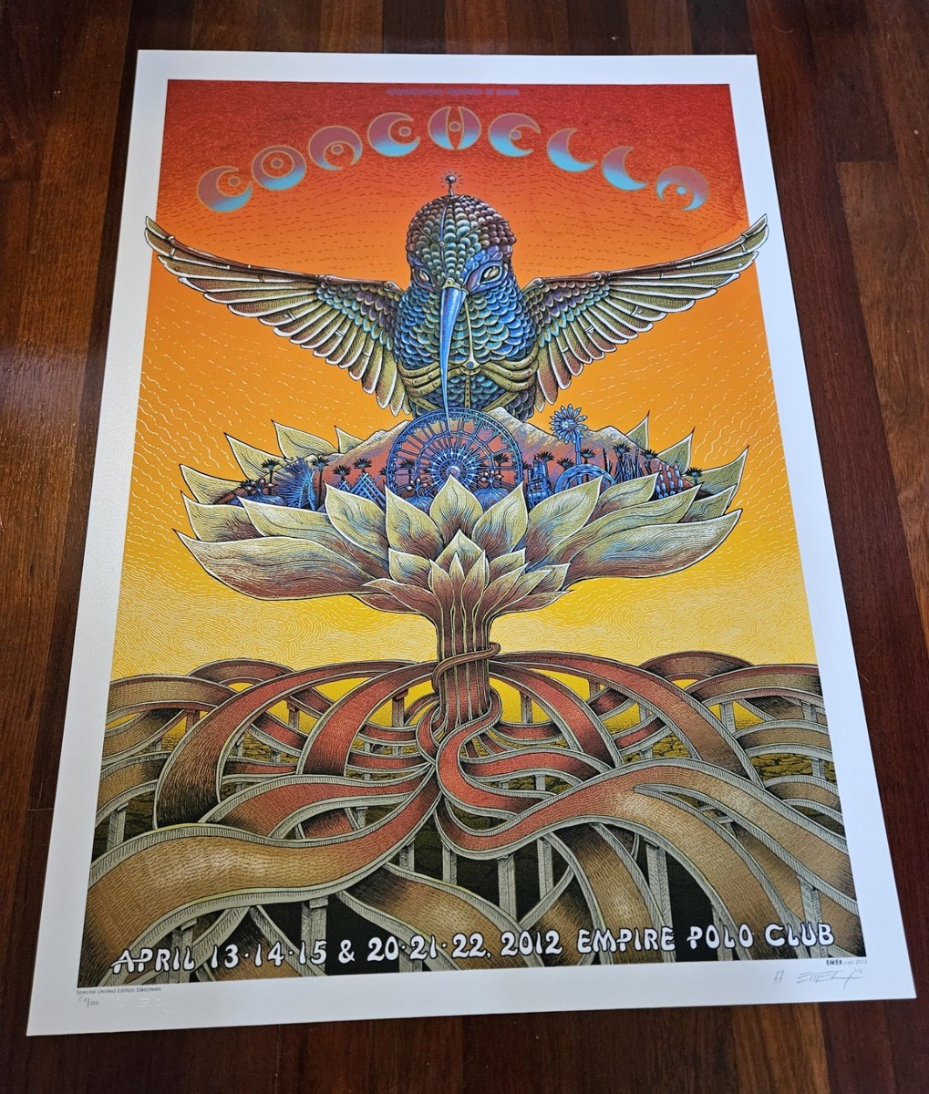COACHELLA 2012 SUNSET VARIANT POSTER~EMEK~SIGNED, #'D, AND DOODLED